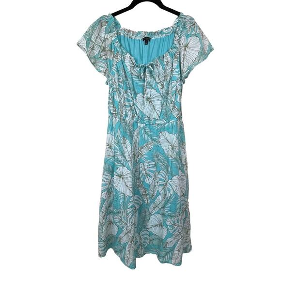 Talbots Dress Short Sleeves Floral Turquoise White Size Petite‎ 2P - Picture 2 of 6